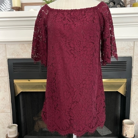 Do+be Lace Overlay Mini Burgundy Dress - Picture 6 of 13
